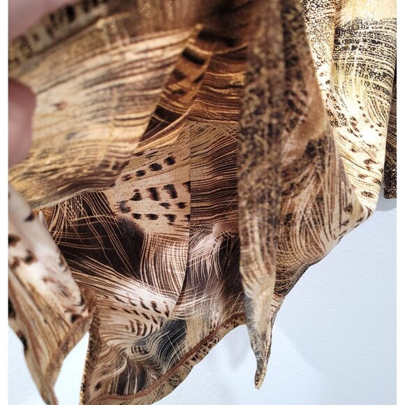Women's Emily Daniels Black & Brown with Gold Shimmer Abstract Print Top Size S - Picture 8 of 10